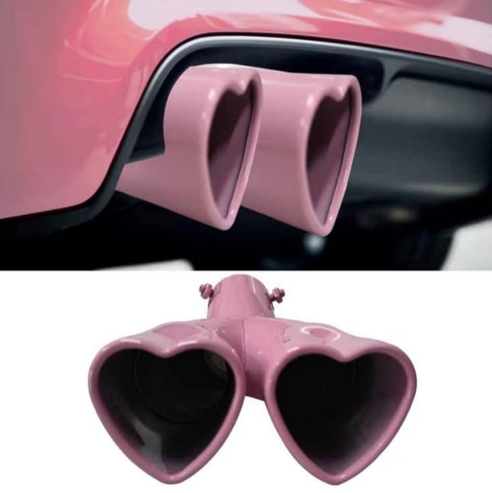 Pink Stainless steel double Heart Car Exhaust Muffler tip
